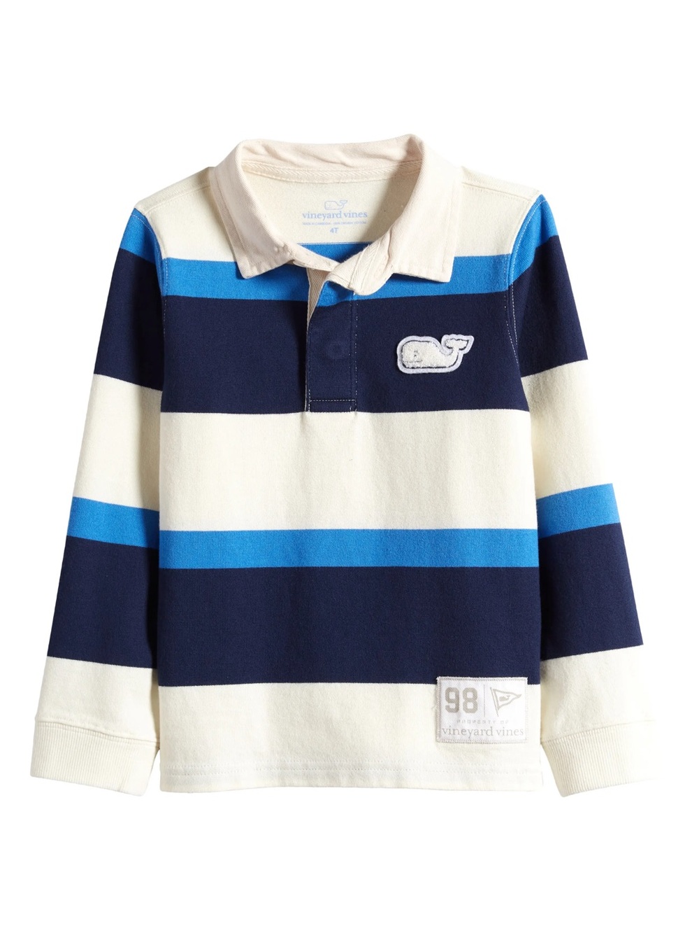Vineyard Vines Stripe Rugby Collared Shirt Blue Bright White Fuzzy Whale 3T